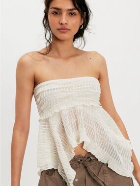 Strapless Cream Ruffled Tube Top